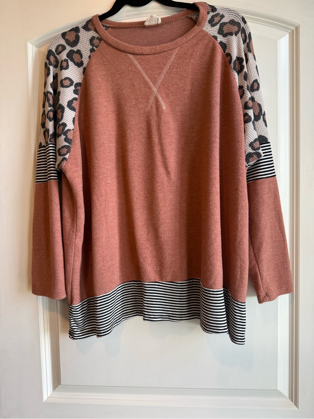 Lovely Melody Rose-Brown Leopard & Stripe Raglan Sweatshirt